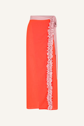 RUFFLED ORANGE MAXI WRAP SKIRT