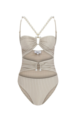 FAUX-PEARL EMBELLISHED DRAPED ONE-PIECE
