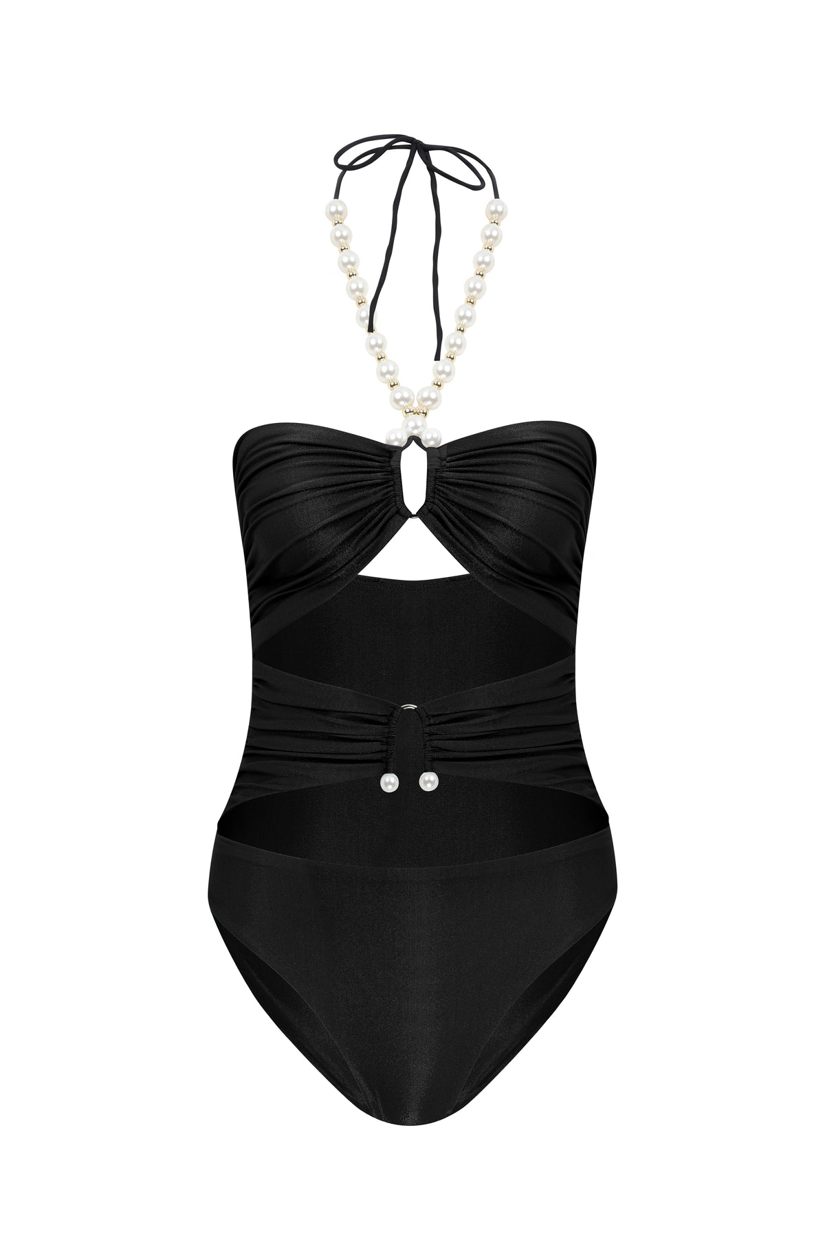 Faux-Pearl Embellished Draped One-Piece