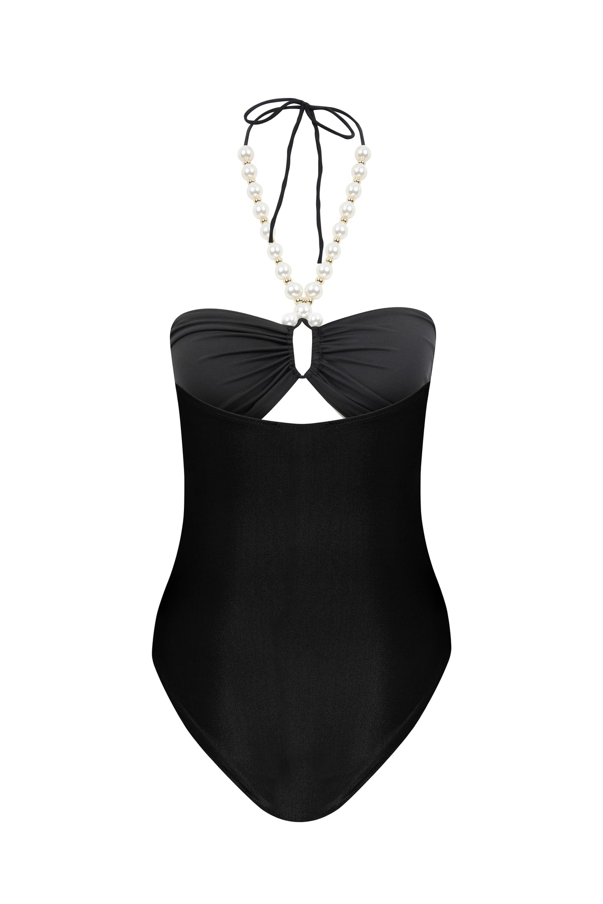 Faux-Pearl Embellished Draped One-Piece