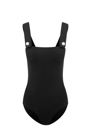 FAUX-PEARL BUTTON EMBELLISHED ONE-PIECE