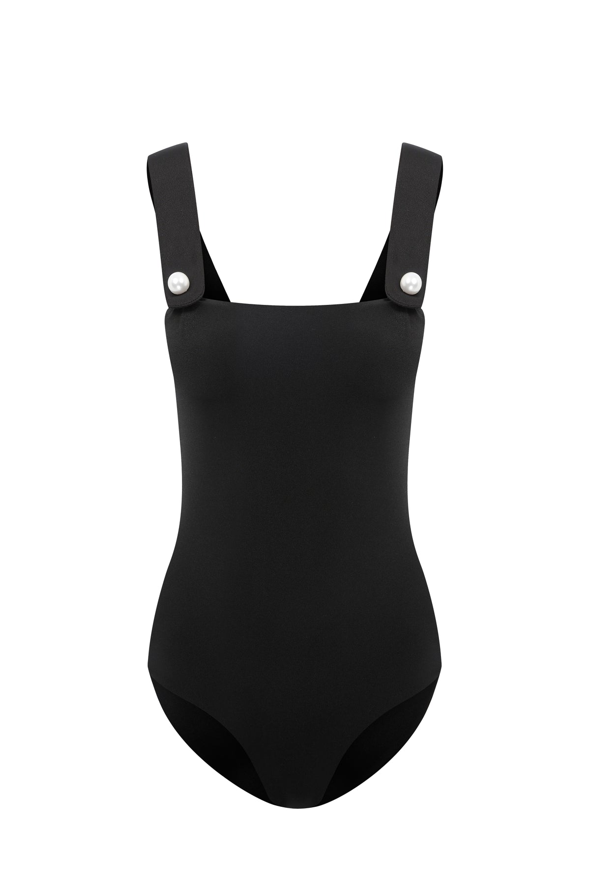 Faux-Pearl Button Embellished One-Piece Black