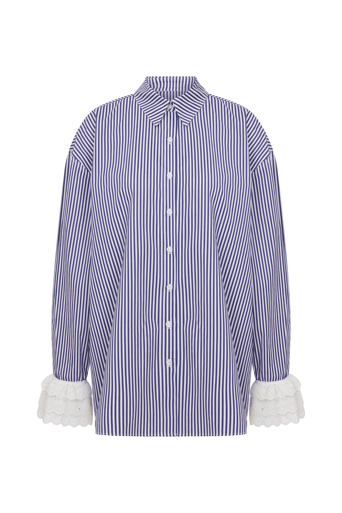 Contessa Striped Pajama Set With Lace Trim