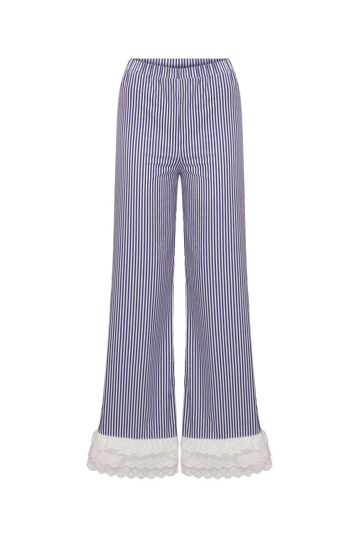 Contessa Striped Pajama Set With Lace Trim
