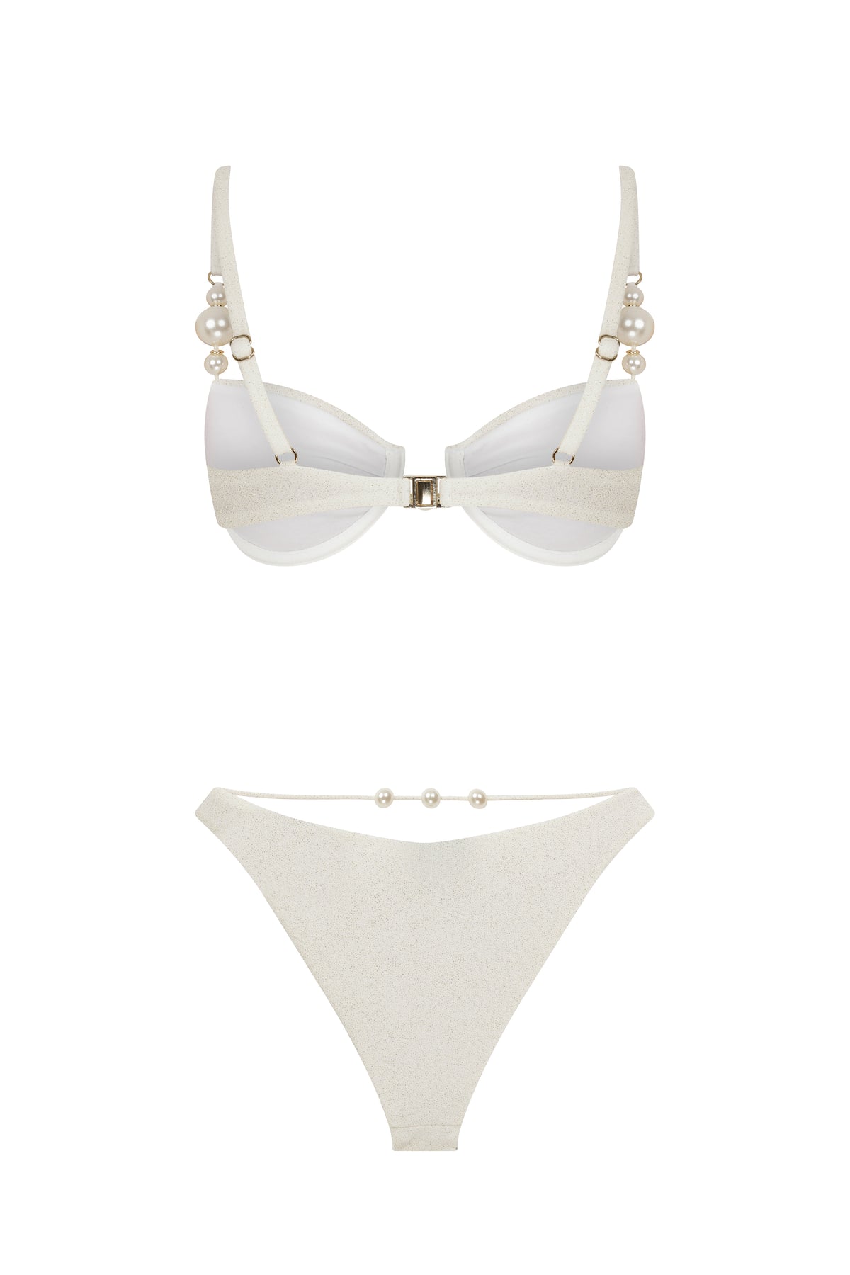 Faux-Pearl Embellished Underwired Bikini White