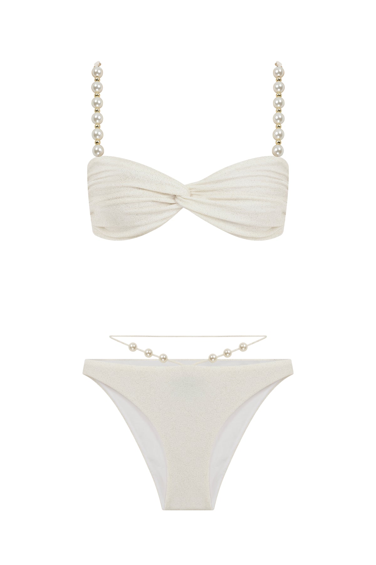 Faux-Pearl Embellished Twist-Front Bikini