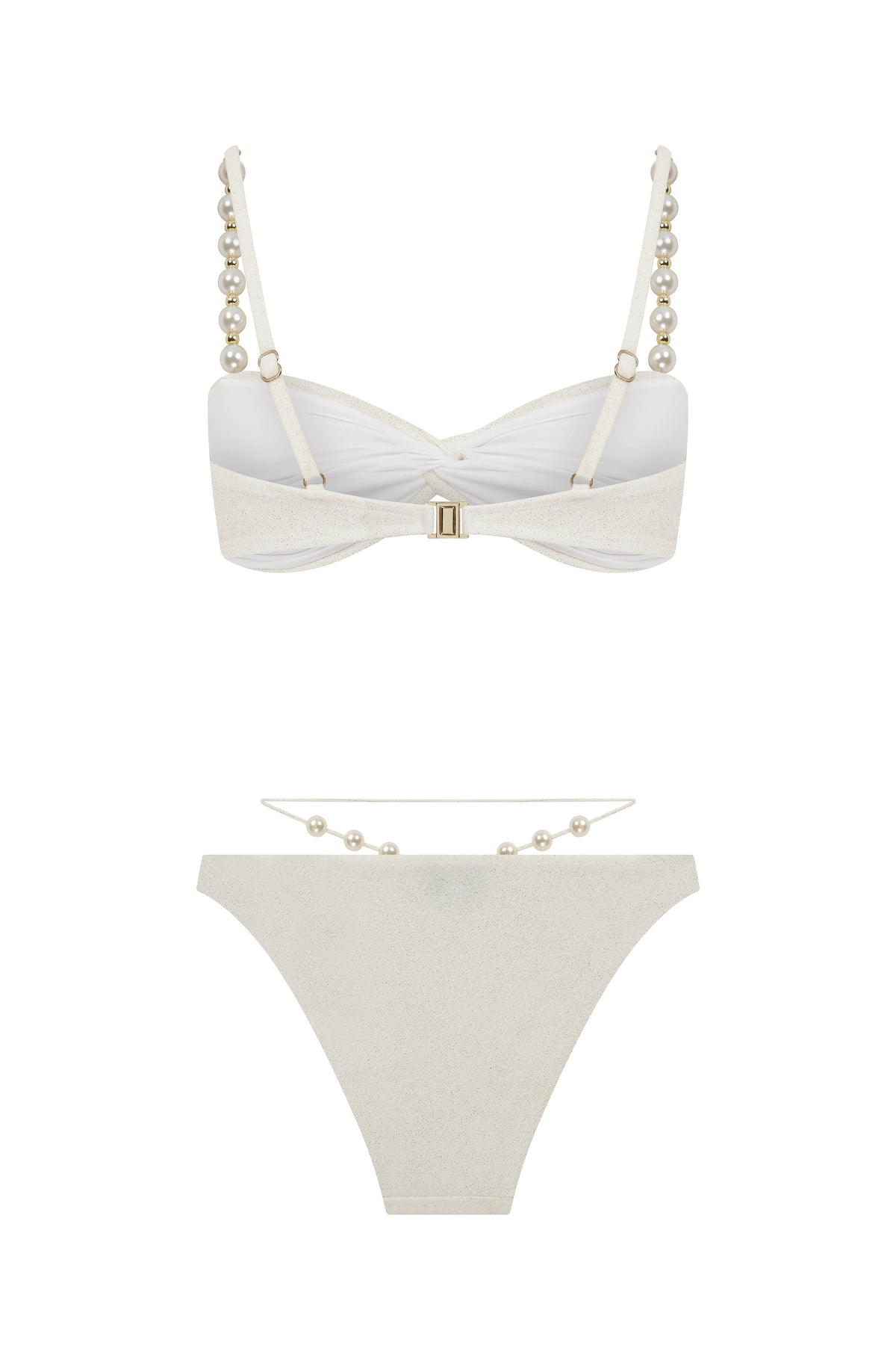 Faux-Pearl Embellished Twist-Front Bikini