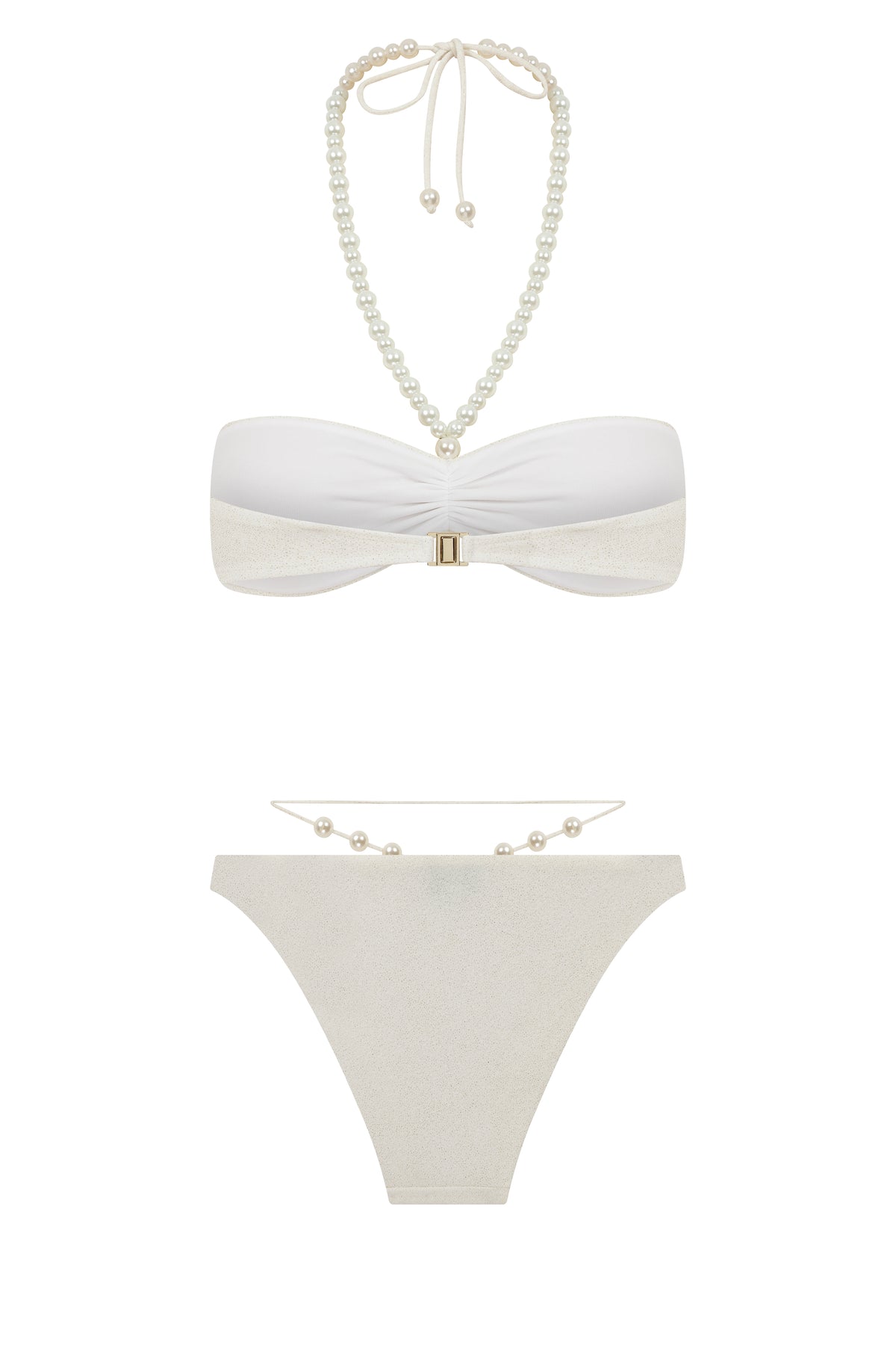 Faux-Pearl Embellished Ribbed Halterneck Bikini