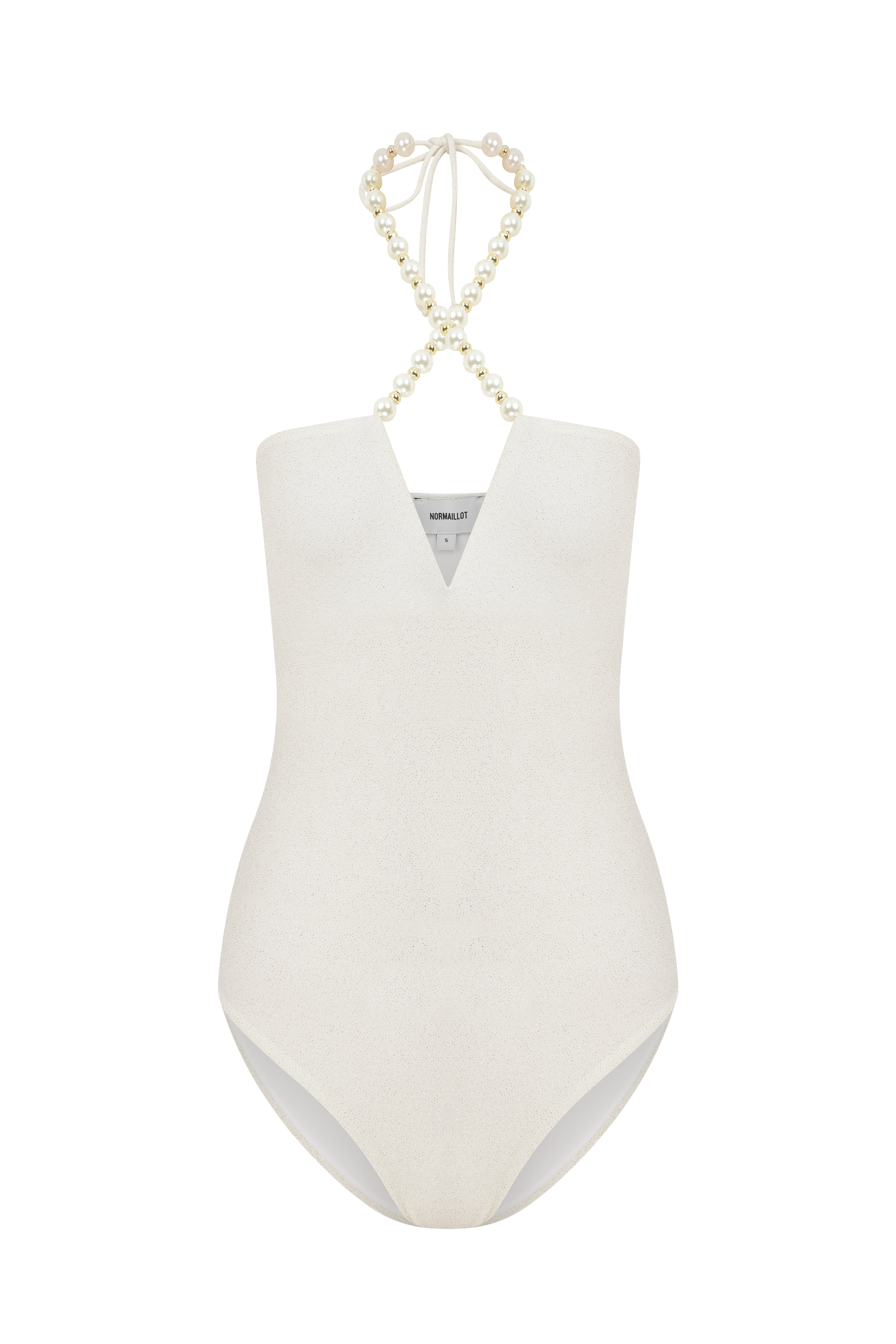 FAUX PEARL EMBELLISHED HALTERNECK ONE PIECE Normaillot YD