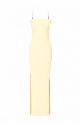 Faux-Pearl Embellished Strapless Dress Butter Yellow