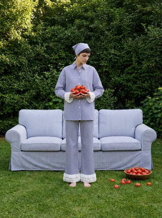 CONTESSA STRIPED PAJAMA SET WITH LACE TRIM