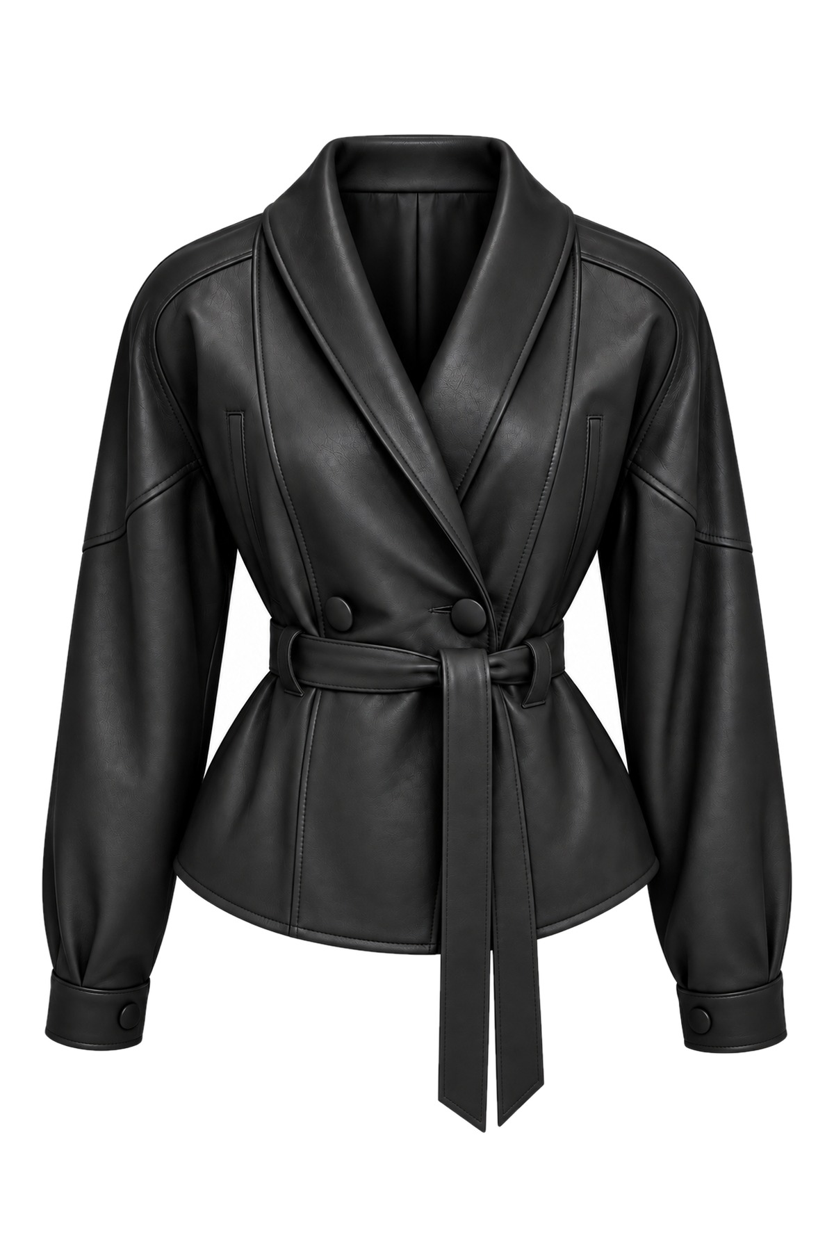 Alessa Black Belted Icelandic Lamb Leather Jacket