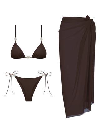 Coffee Pearl Triangle Bikini & Pareo Set