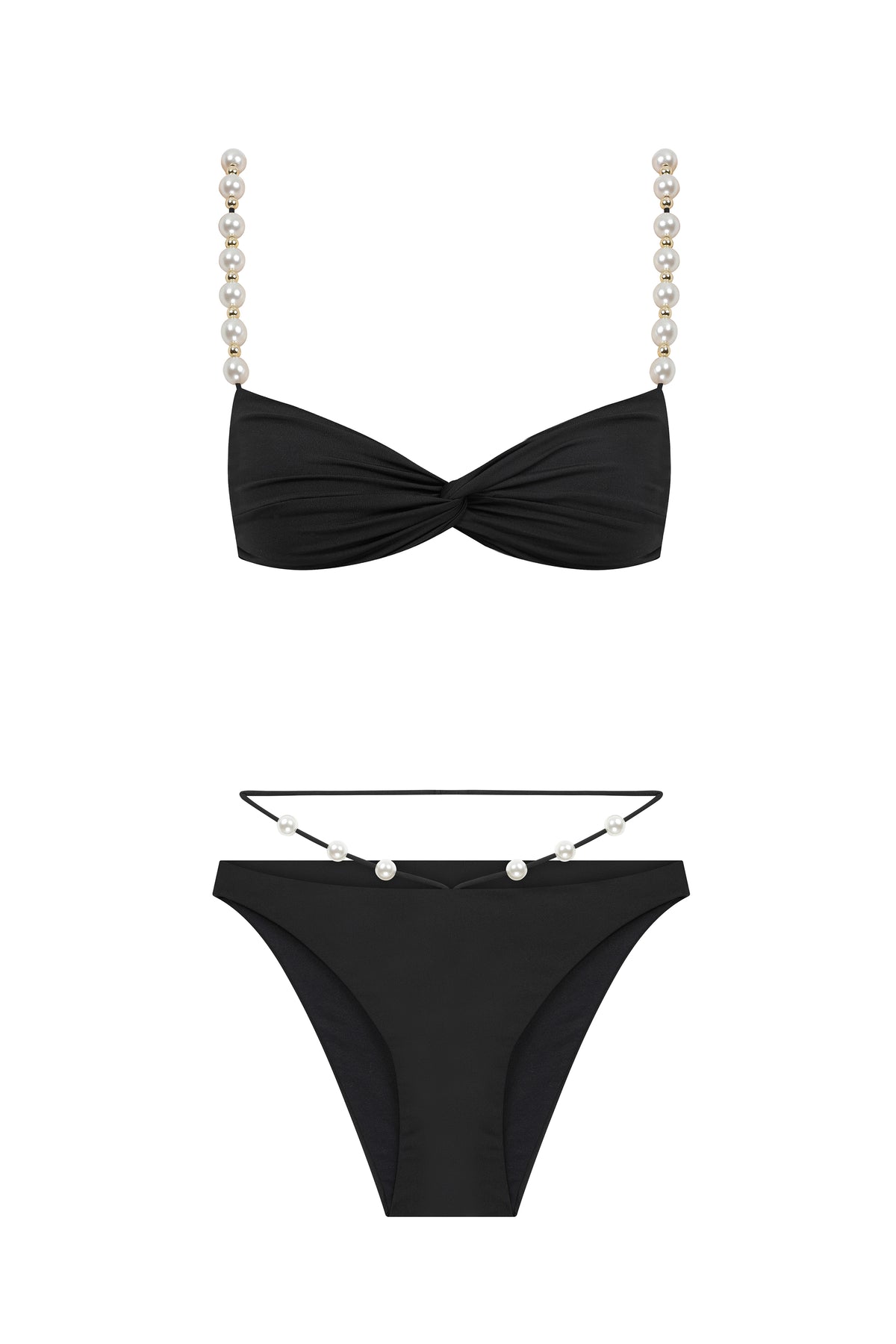 Faux-Pearl Embellished Twist-Front Bikini
