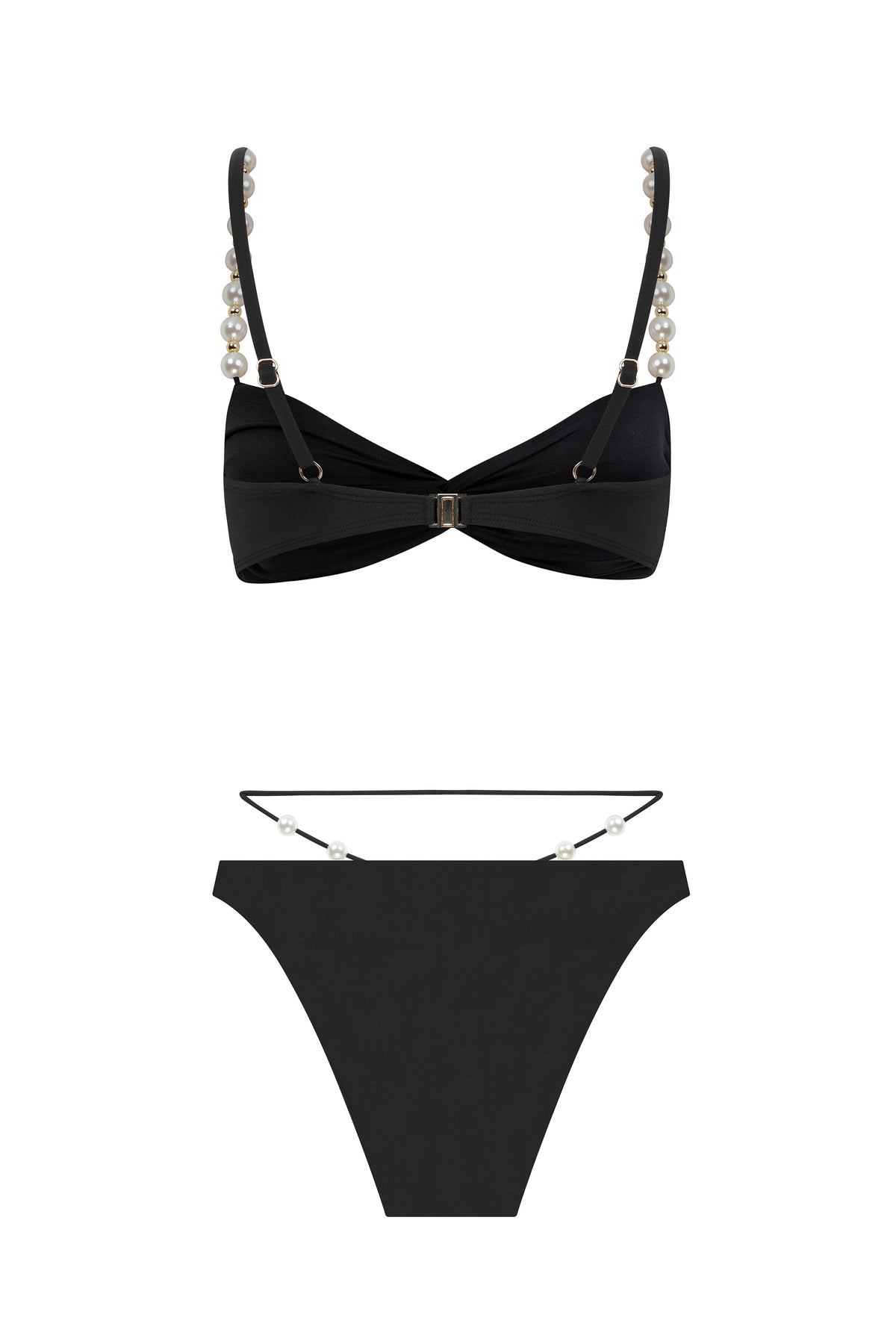 Faux-Pearl Embellished Twist-Front Bikini