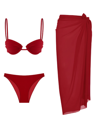 Cherry Lace Bikini & Red Pareo Set