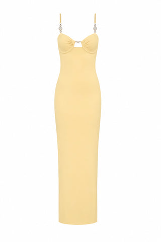 Faux-Pearl Button Embellished Dress Butter Yellow