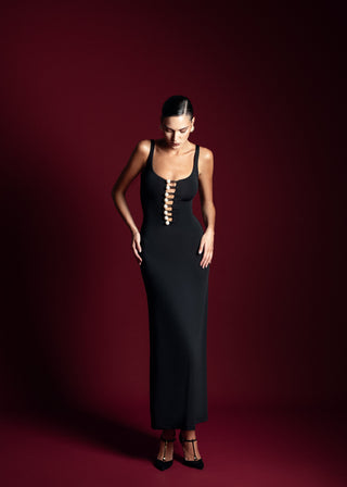 Be Happy Button-Embellished Maxi Dress Black