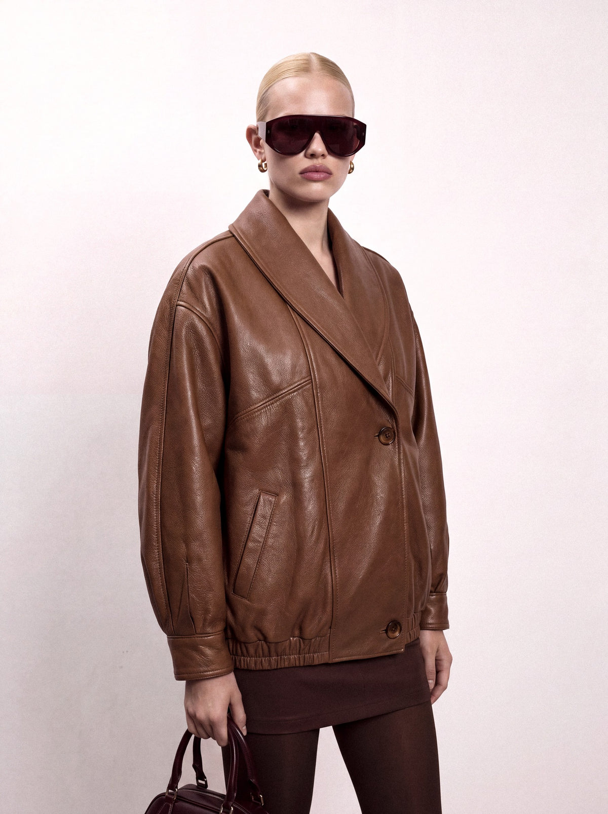 Nadia Tan Double-Breasted Leather Jacket