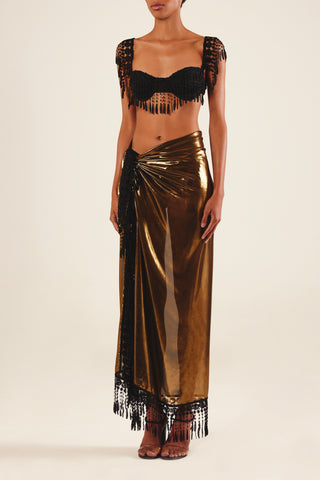 FRINGED EMBELLISHED MAXI PAREO