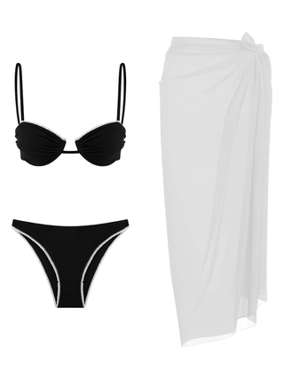 Black Lace Bikini & White Pareo Set