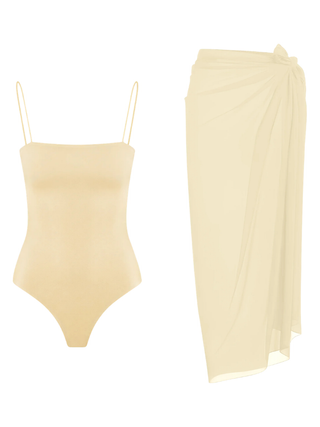 Butter Yellow Seamless Swimsuit & Pareo Set