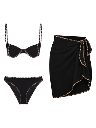 Contrast Leopard Bikini & Pareo Set