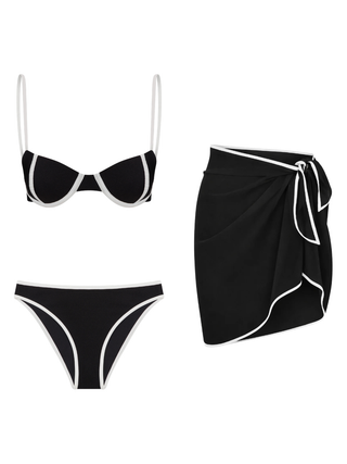 Black Contrast Bikini & Pareo Set