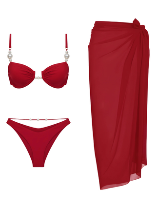 Red Pearl Underwired Bikini & Pareo Set