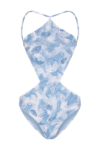 CLEMENTINE HALTERNECK SWIMSUIT -  ABSTRACT BLUE